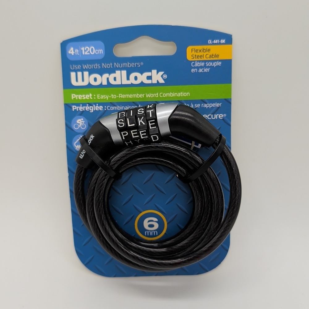 Wordlock Non-Resettable Combination Cable Lock 4 Feet Brand New